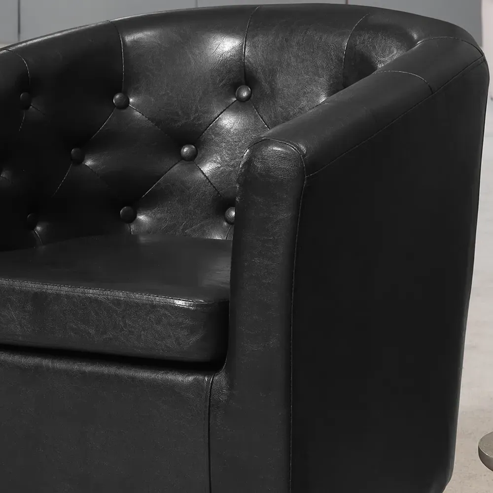 Lodi Tub Chair with Button-Back - Black, Faux Leather