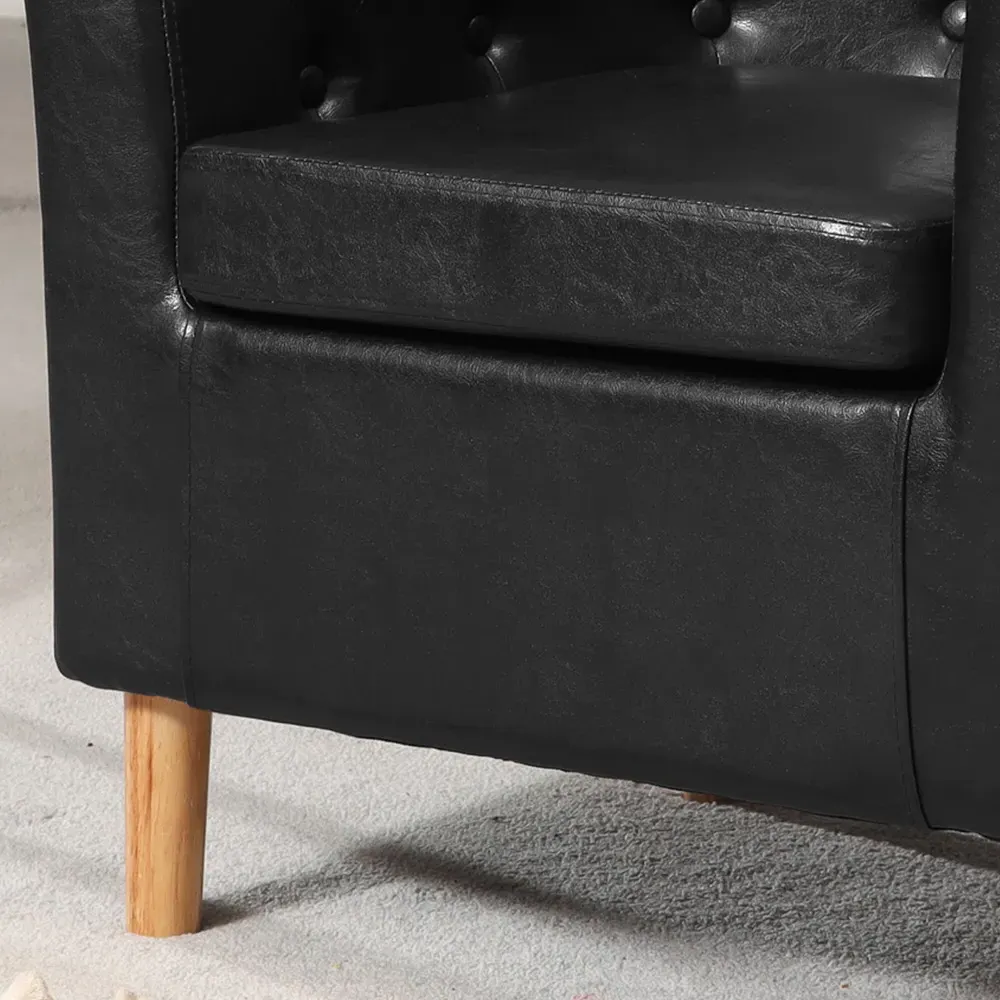 Lodi Tub Chair with Button-Back - Black, Faux Leather