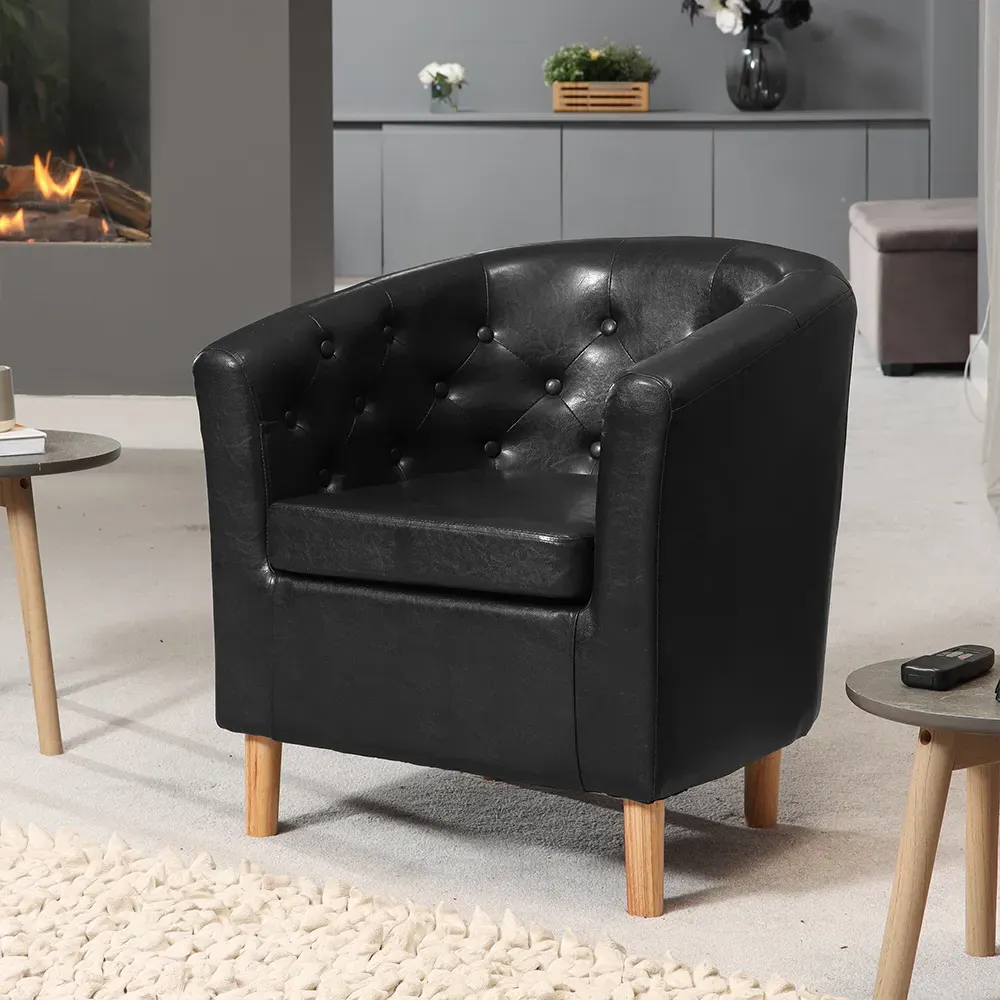 Lodi Tub Chair with Button-Back - Black, Faux Leather