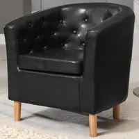 Lodi Tub Chair with Button-Back - Black, Faux Leather