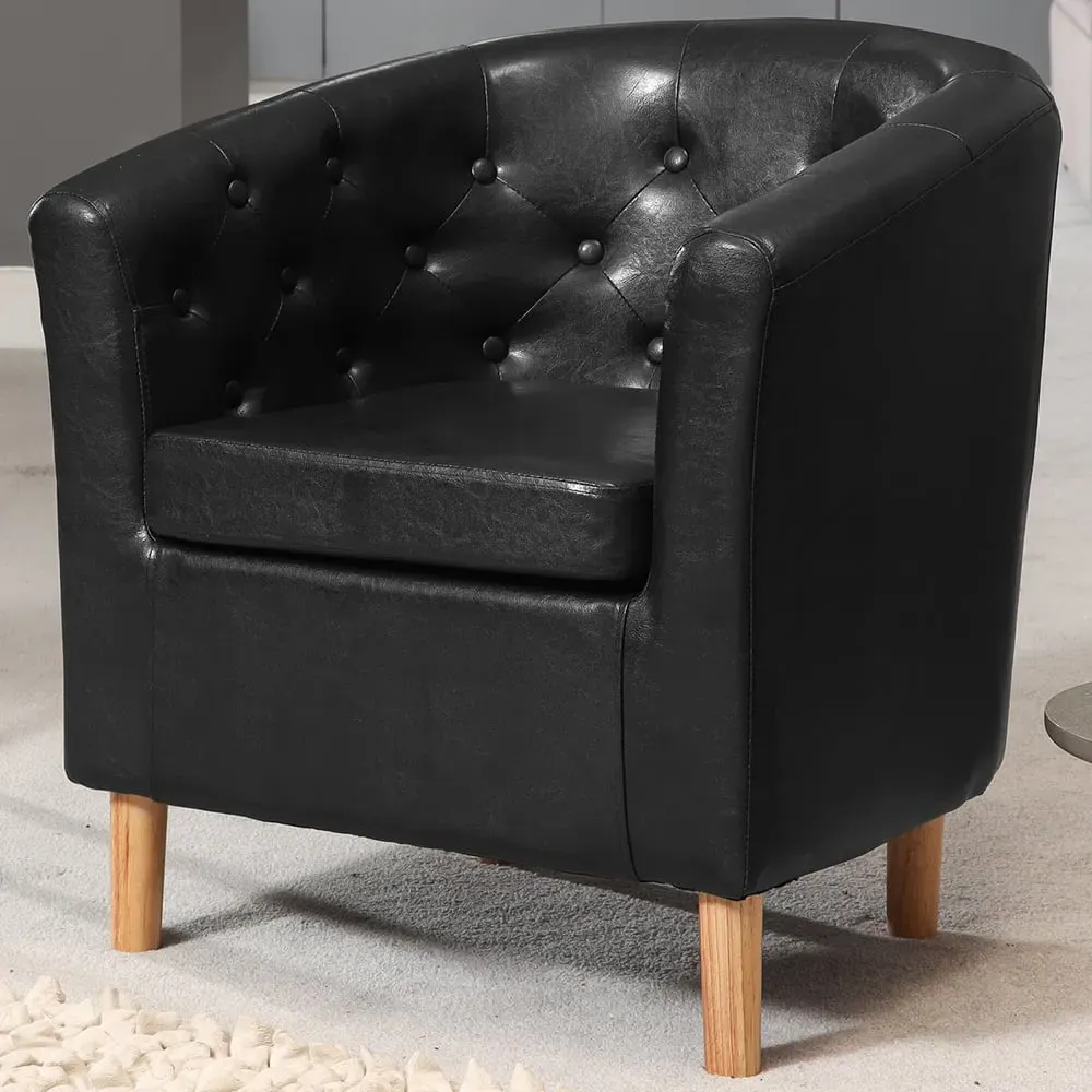 Lodi Tub Chair with Button-Back - Black, Faux Leather image