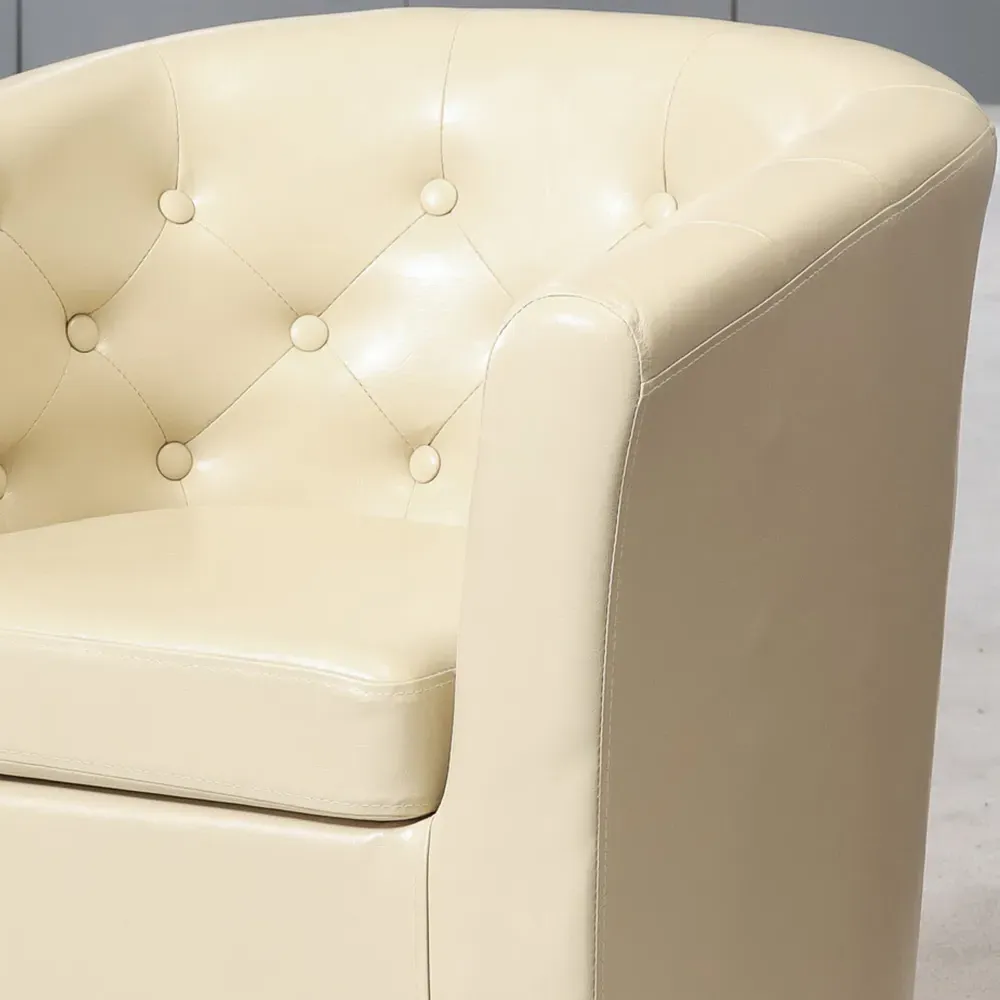 Lodi Tub Chair with Button-Back - Cream, Faux Leather