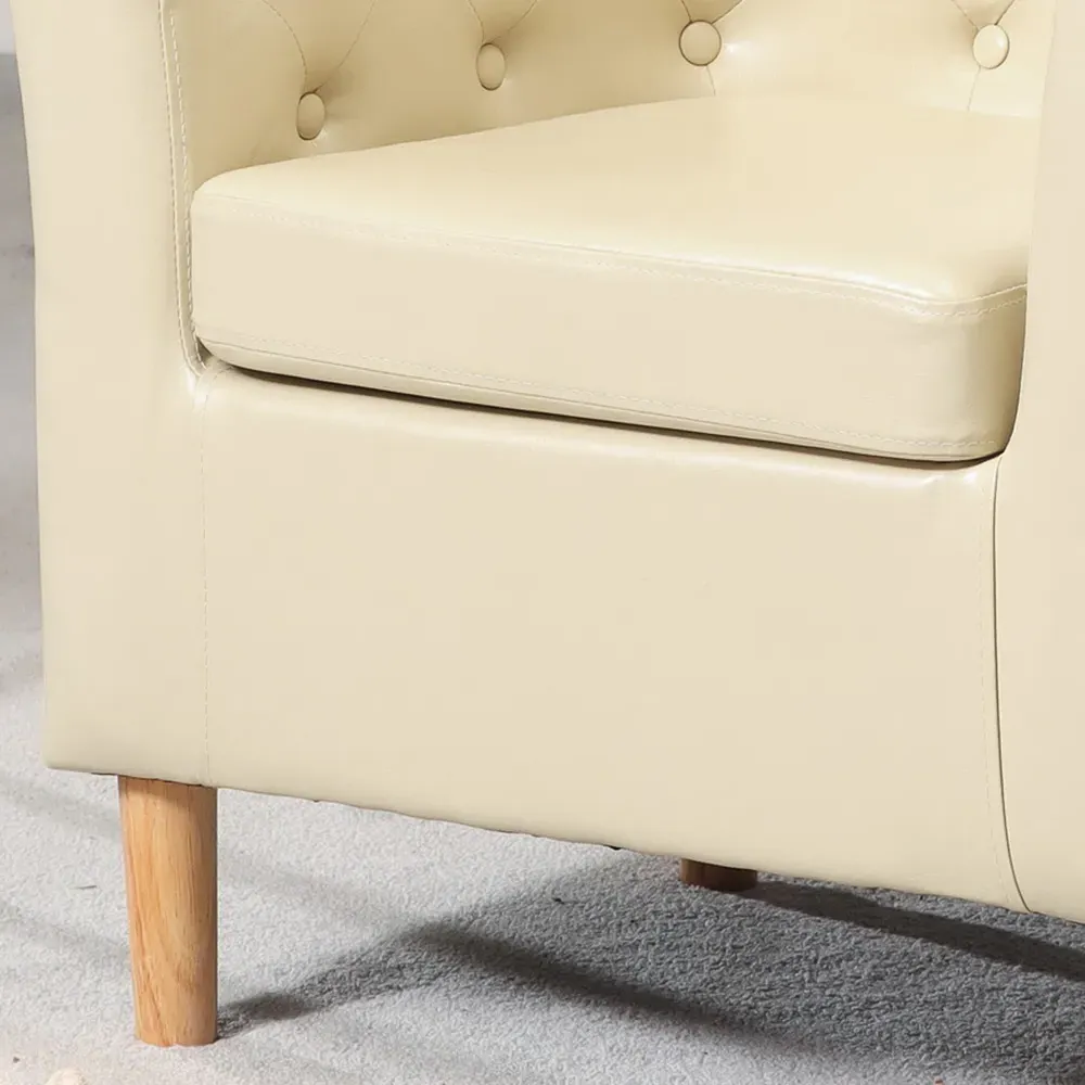 Lodi Tub Chair with Button-Back - Cream, Faux Leather