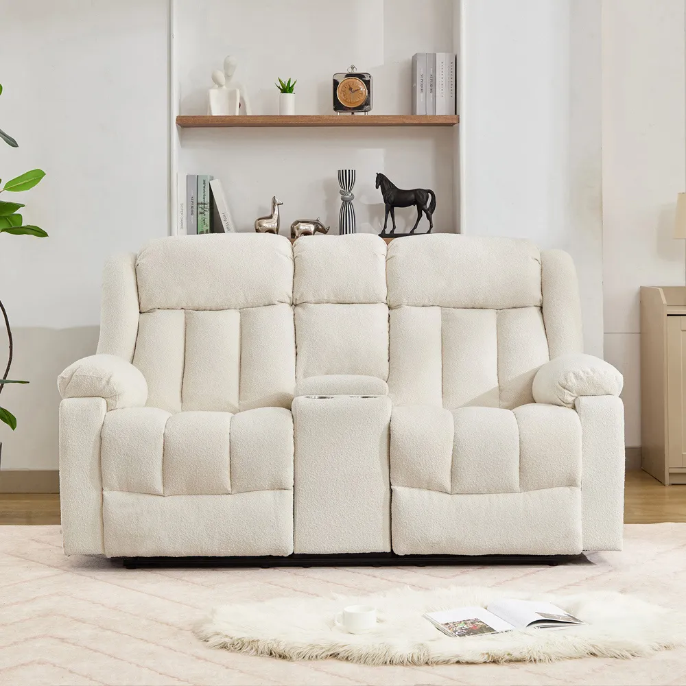 Lovell 2-Seater Recliner Sofa with Centre Console - Cream, Boucle