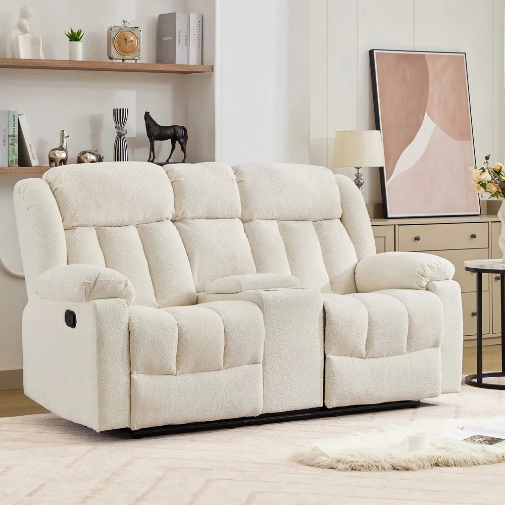 Lovell 2-Seater Recliner Sofa with Centre Console - Cream, Boucle
