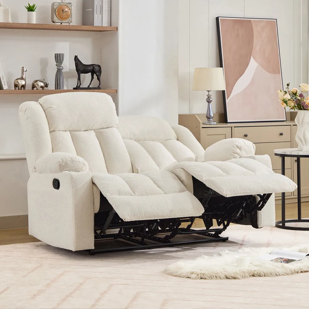 Lovell 2-Seater Recliner Sofa with Cup Holders - Cream, Boucle