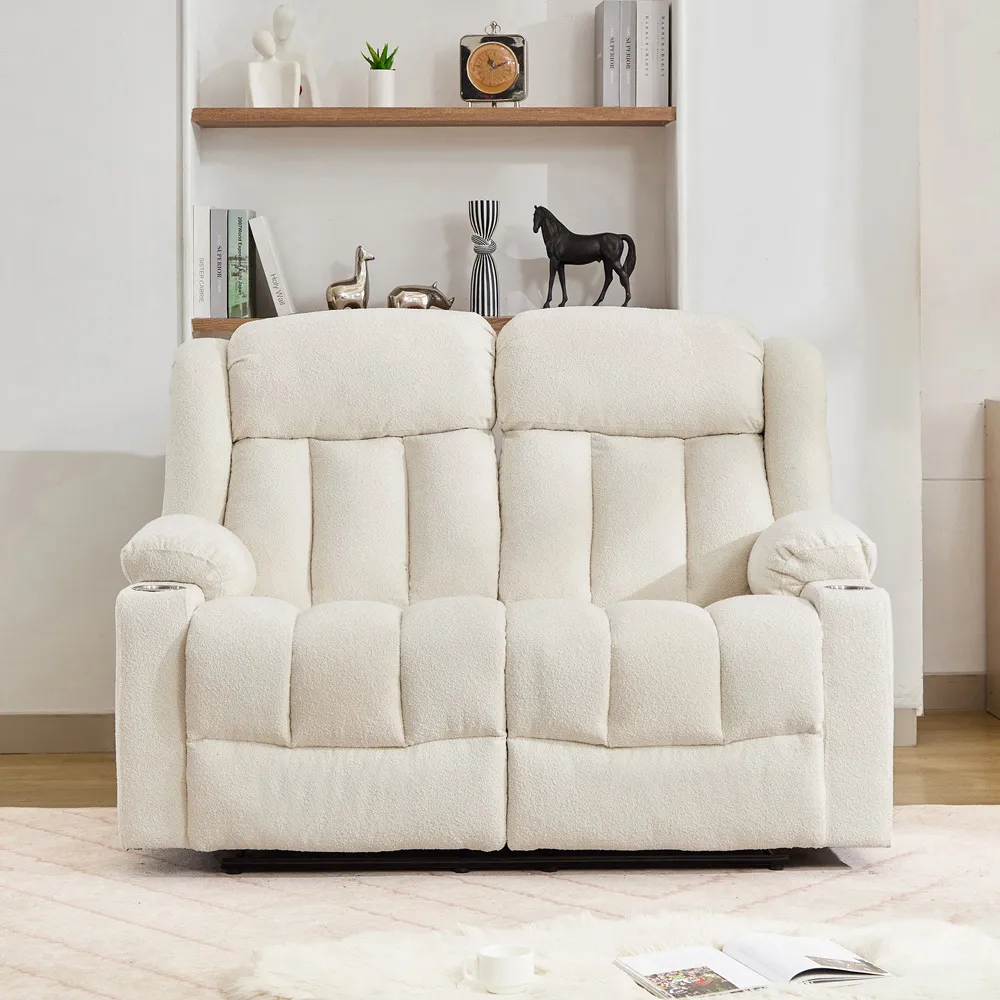 Lovell 2-Seater Recliner Sofa with Cup Holders - Cream, Boucle