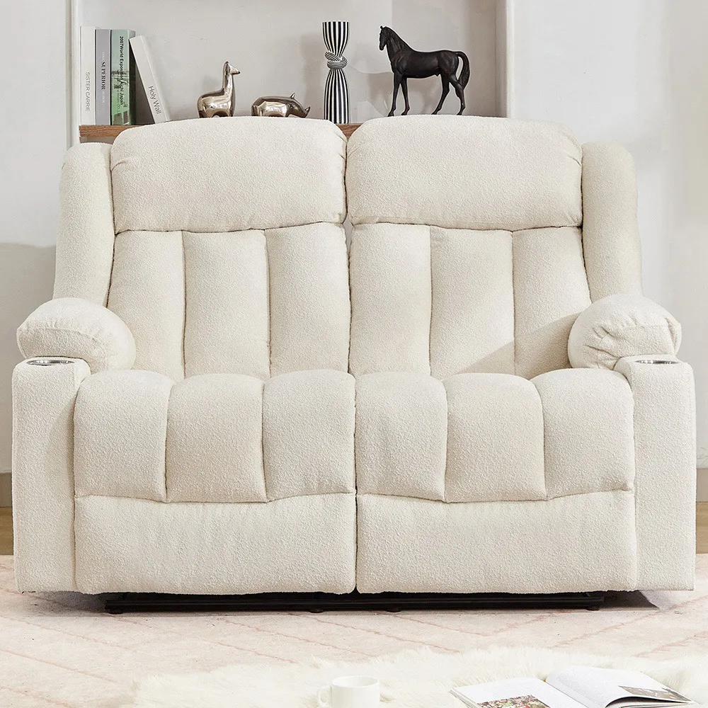 Lovell 2-Seater Recliner Sofa with Cup Holders - Cream, Boucle image
