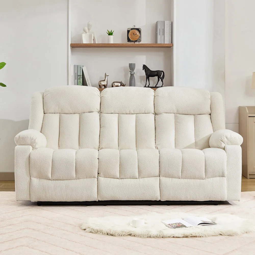 Lovell 3-Seater Recliner Sofa with Centre Console - Cream, Boucle