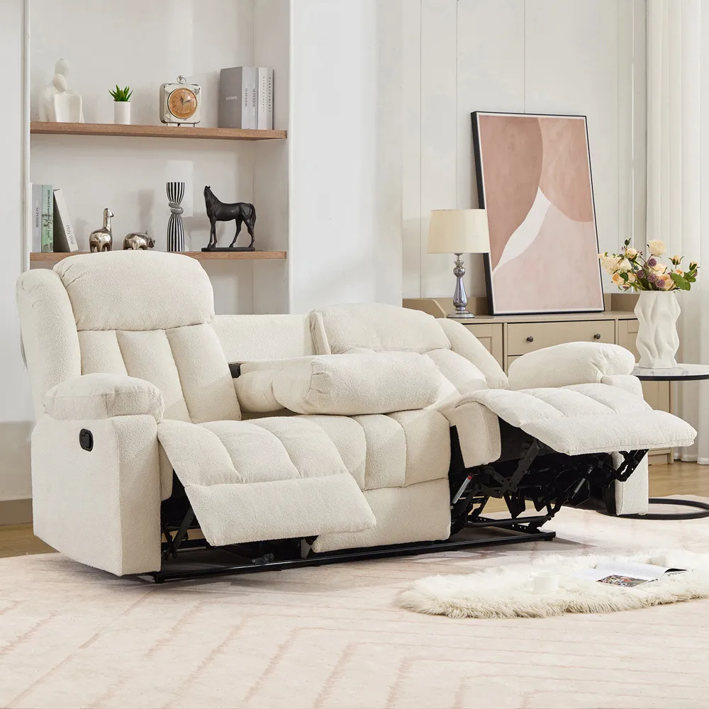 Lovell 3-Seater Recliner Sofa with Centre Console - Cream, Boucle