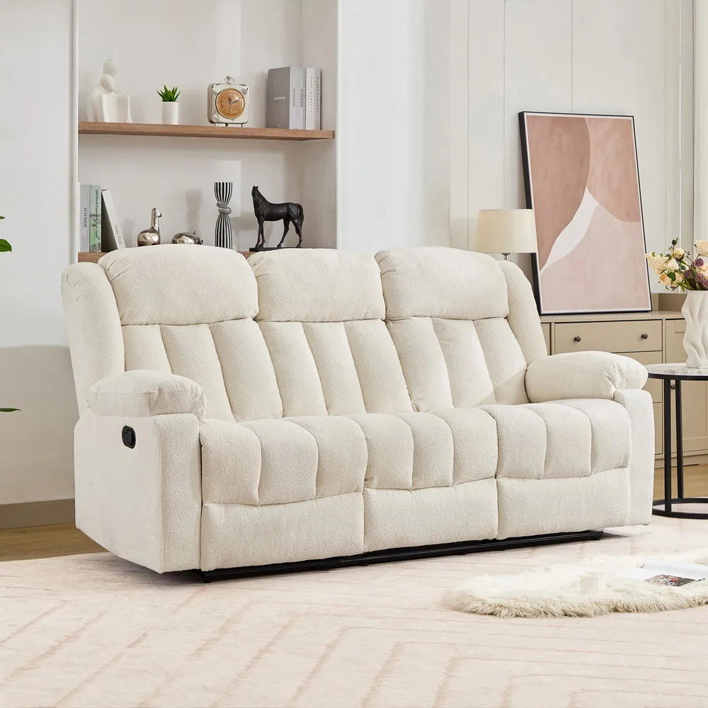 Lovell 3-Seater Recliner Sofa with Centre Console - Cream, Boucle