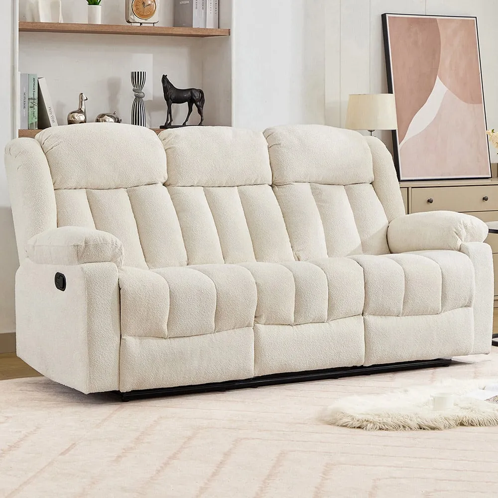 Lovell 3-Seater Recliner Sofa with Centre Console - Cream, Boucle