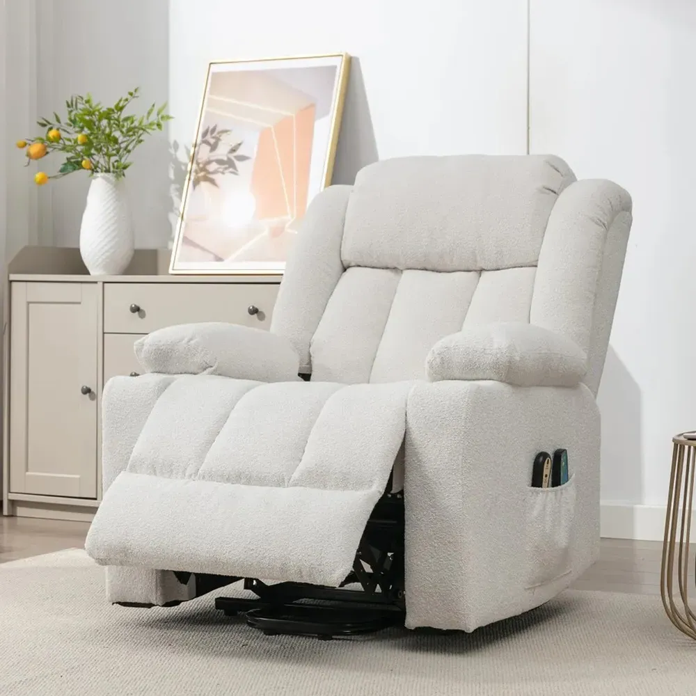 Lovell Electric Recliner Chair with Massage and Heat - Cream