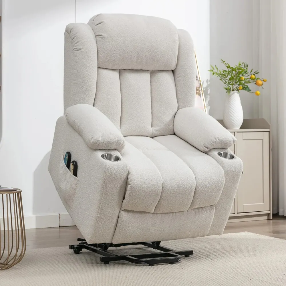 Lovell Electric Recliner Chair with Massage and Heat - Cream