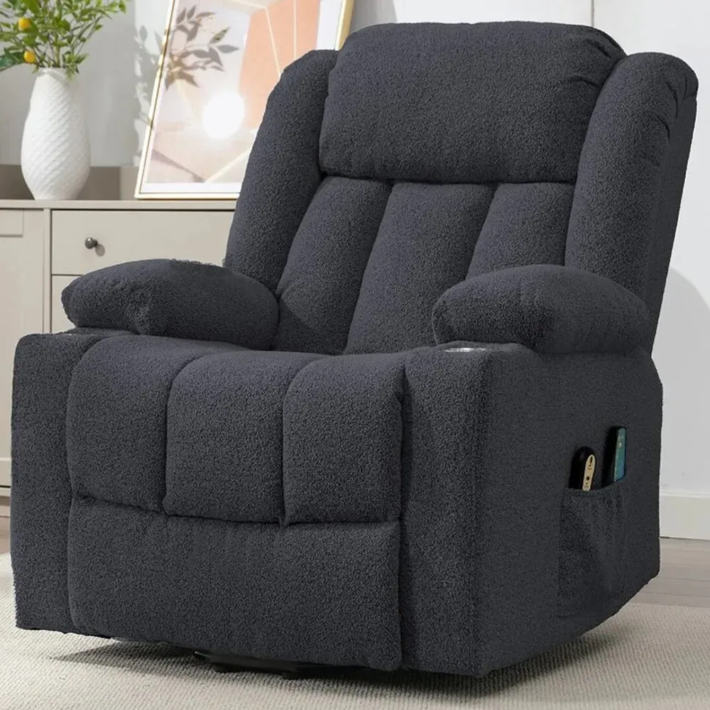 Lovell Electric Recliner Chair with Massage and Heat - Dark Grey