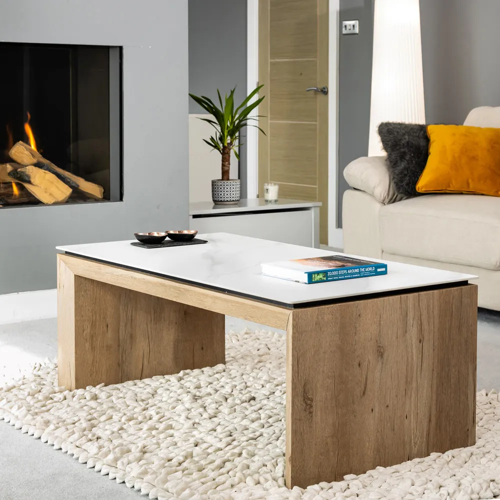 Lucerne Rectangular Coffee Table - White, Stone