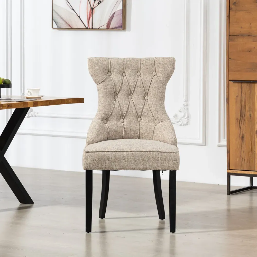 Lurano Set of 2 Dining Chairs - Light Brown, Fabric