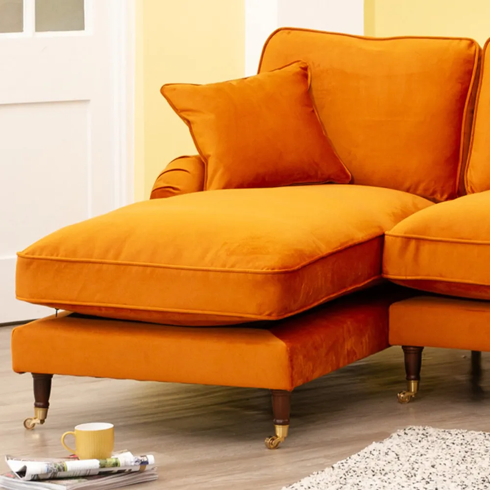 Mackenzie Left Hand Corner Sofa - Burnt Orange, Velvet