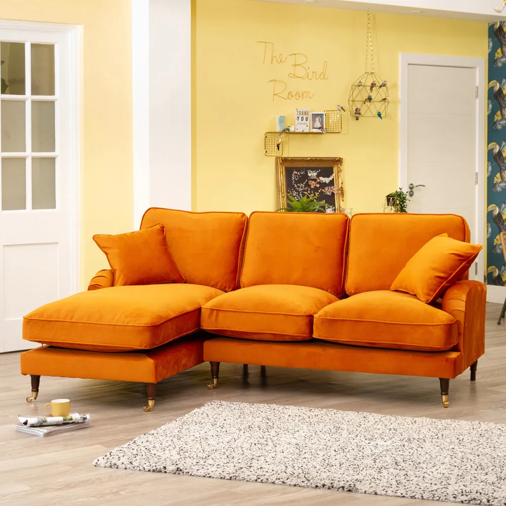 Mackenzie Left Hand Corner Sofa - Burnt Orange, Velvet
