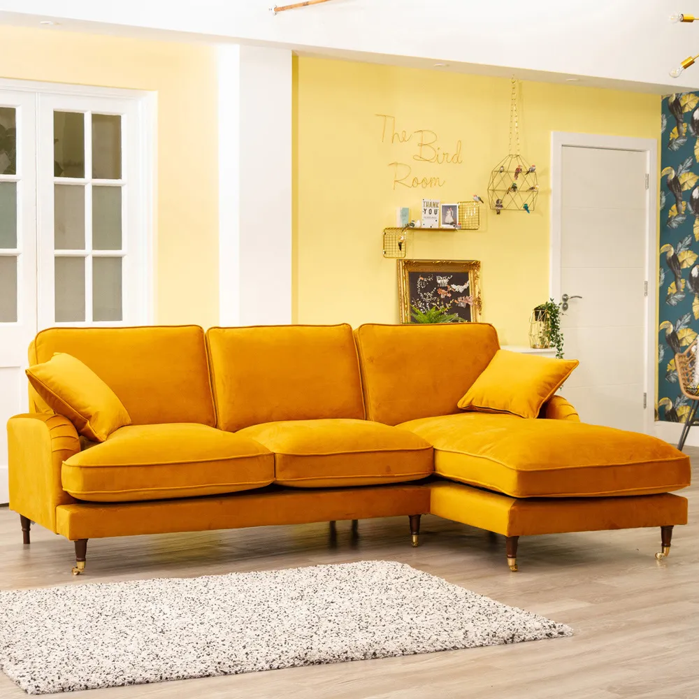 Mackenzie Right Hand Corner Sofa - Mustard, Velvet
