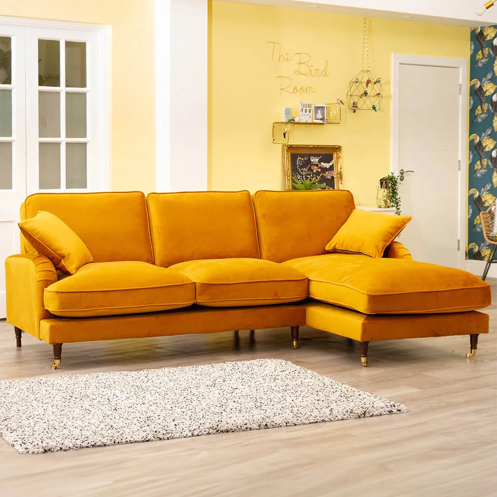 Mackenzie Right Hand Corner Sofa - Mustard, Velvet