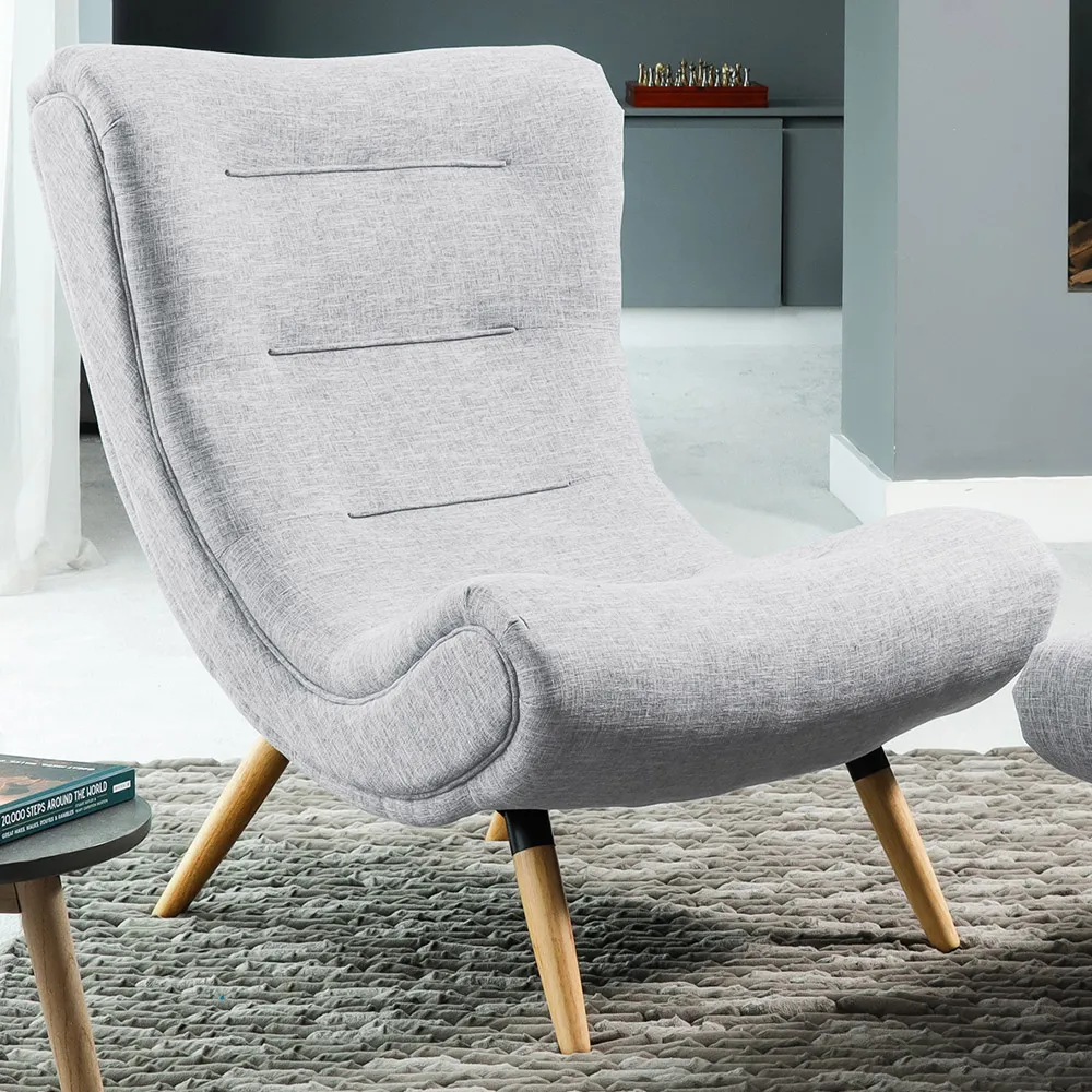 Madelia Accent Chair with Footstool - Light Grey