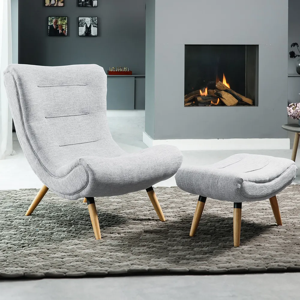 Madelia Accent Chair with Footstool - Light Grey