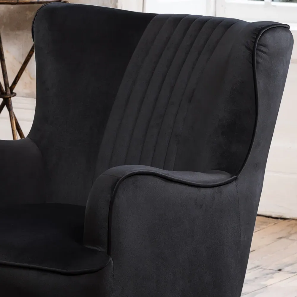 Madison Wingback Accent Chair - Black, Velvet