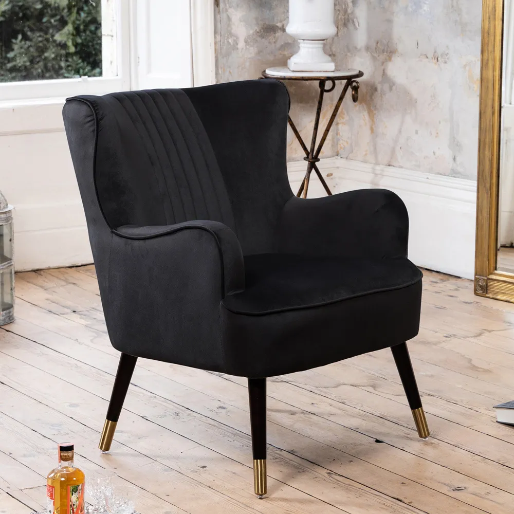 Madison Wingback Accent Chair - Black, Velvet