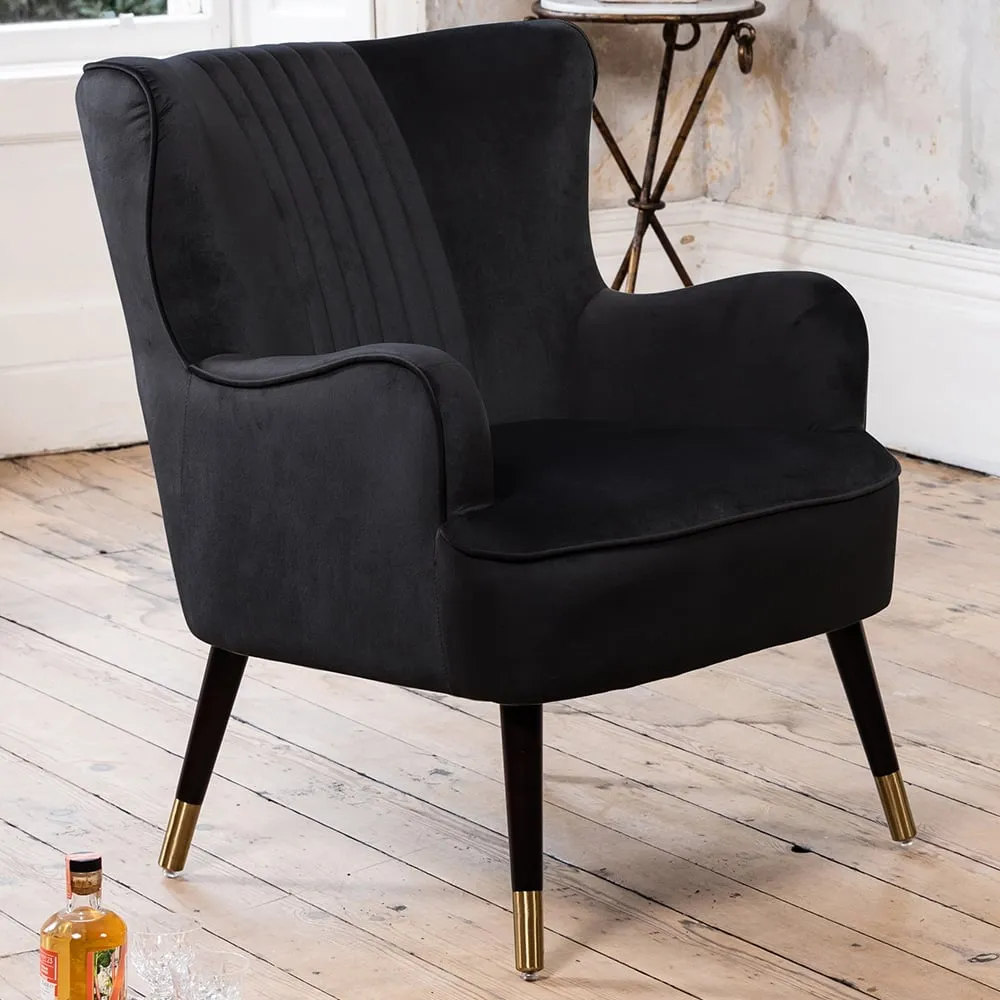 Madison Wingback Accent Chair - Black, Velvet