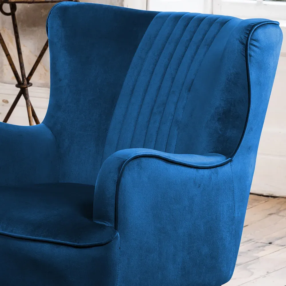 Madison Wingback Accent Chair - Dark Blue, Velvet