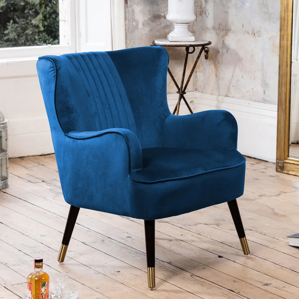 Madison Wingback Accent Chair - Dark Blue, Velvet