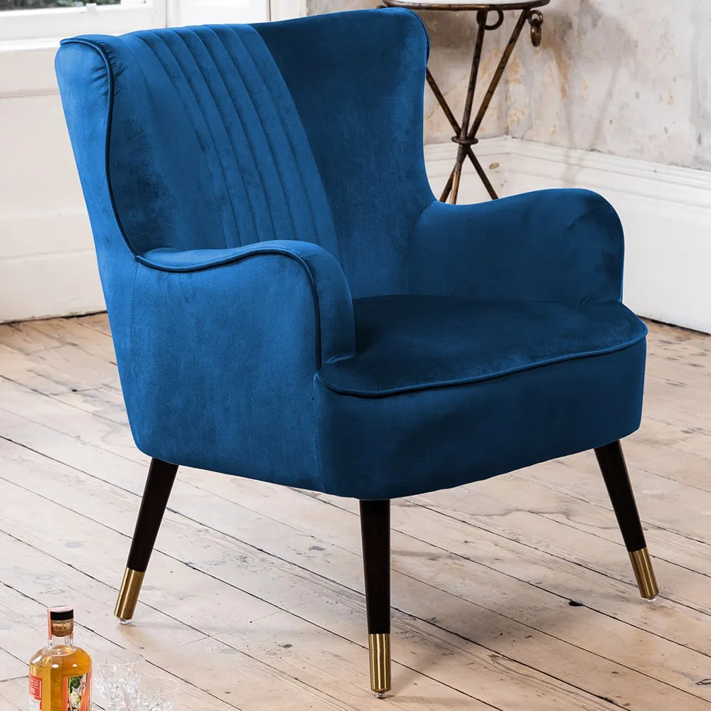 Madison Wingback Accent Chair - Dark Blue, Velvet