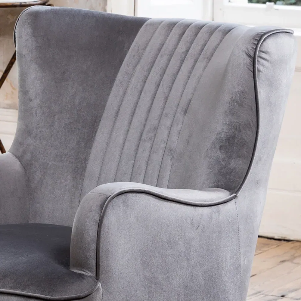 Madison Wingback Accent Chair - Grey, Velvet