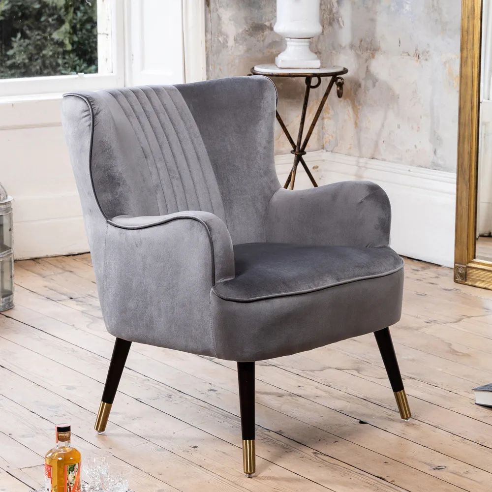 Madison Wingback Accent Chair - Grey, Velvet
