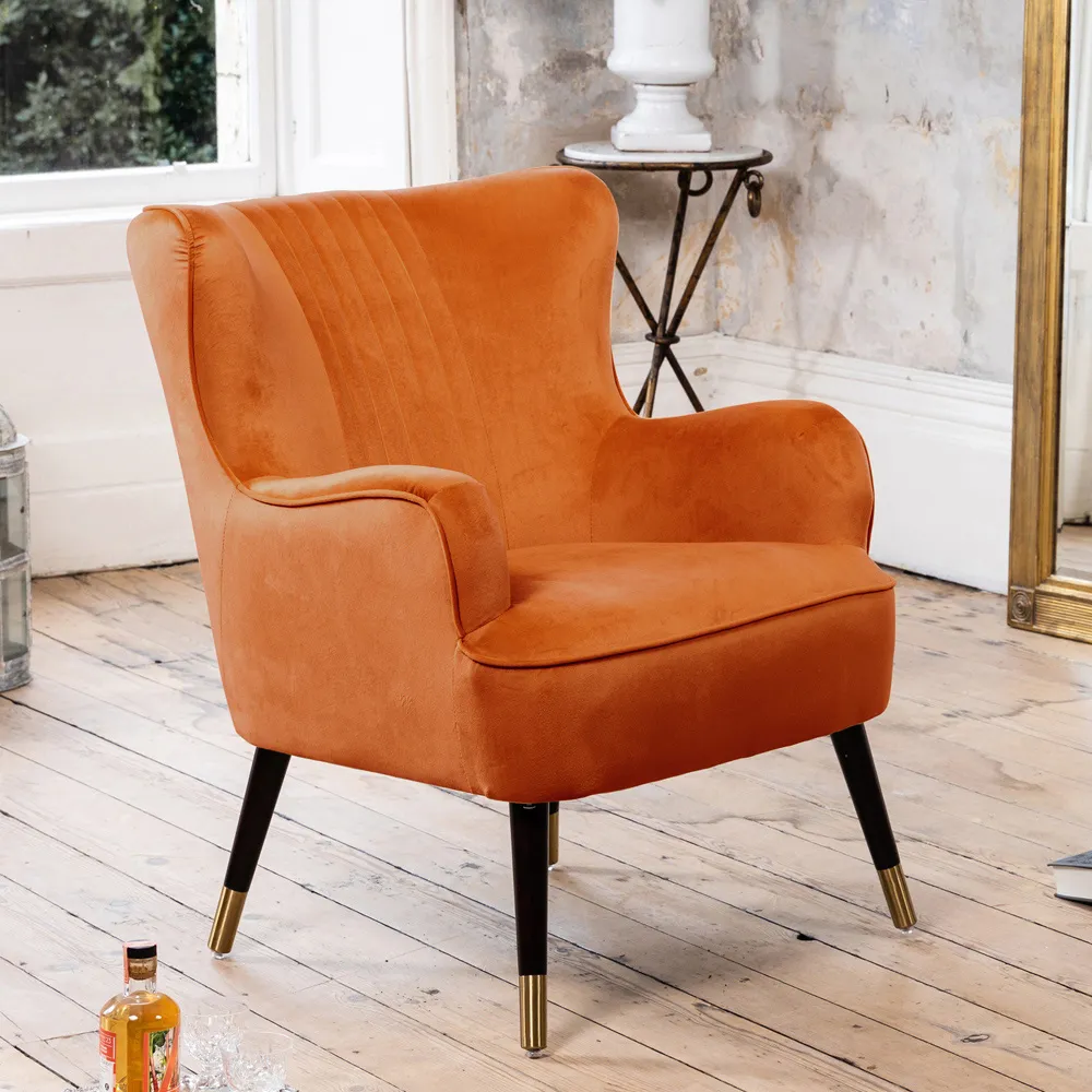 Madison Wingback Accent Chair - Orange, Velvet