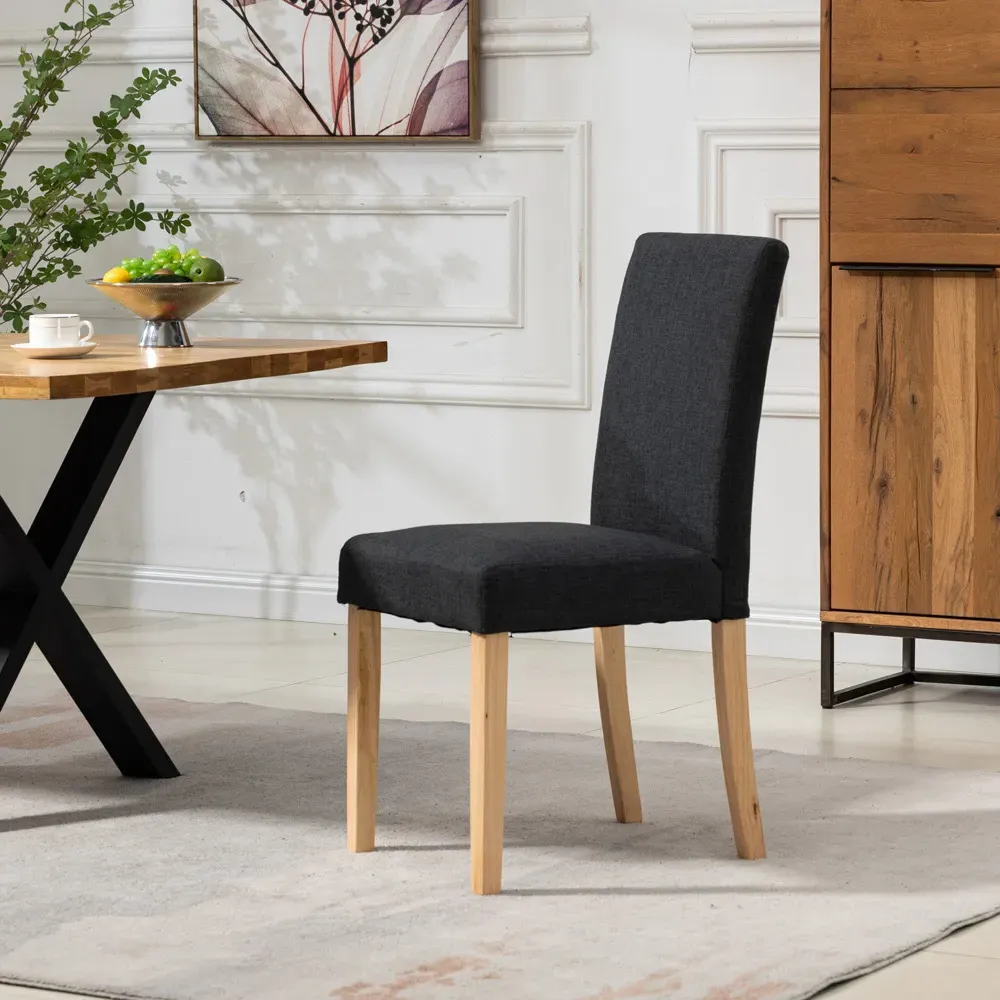 Maiolo Set of 2 High-Back Dining Chairs - Black, Fabric