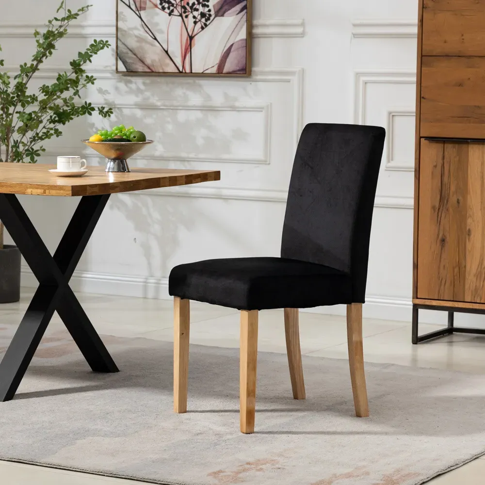 Maiolo Set of 2 High-Back Dining Chairs - Black, Velvet