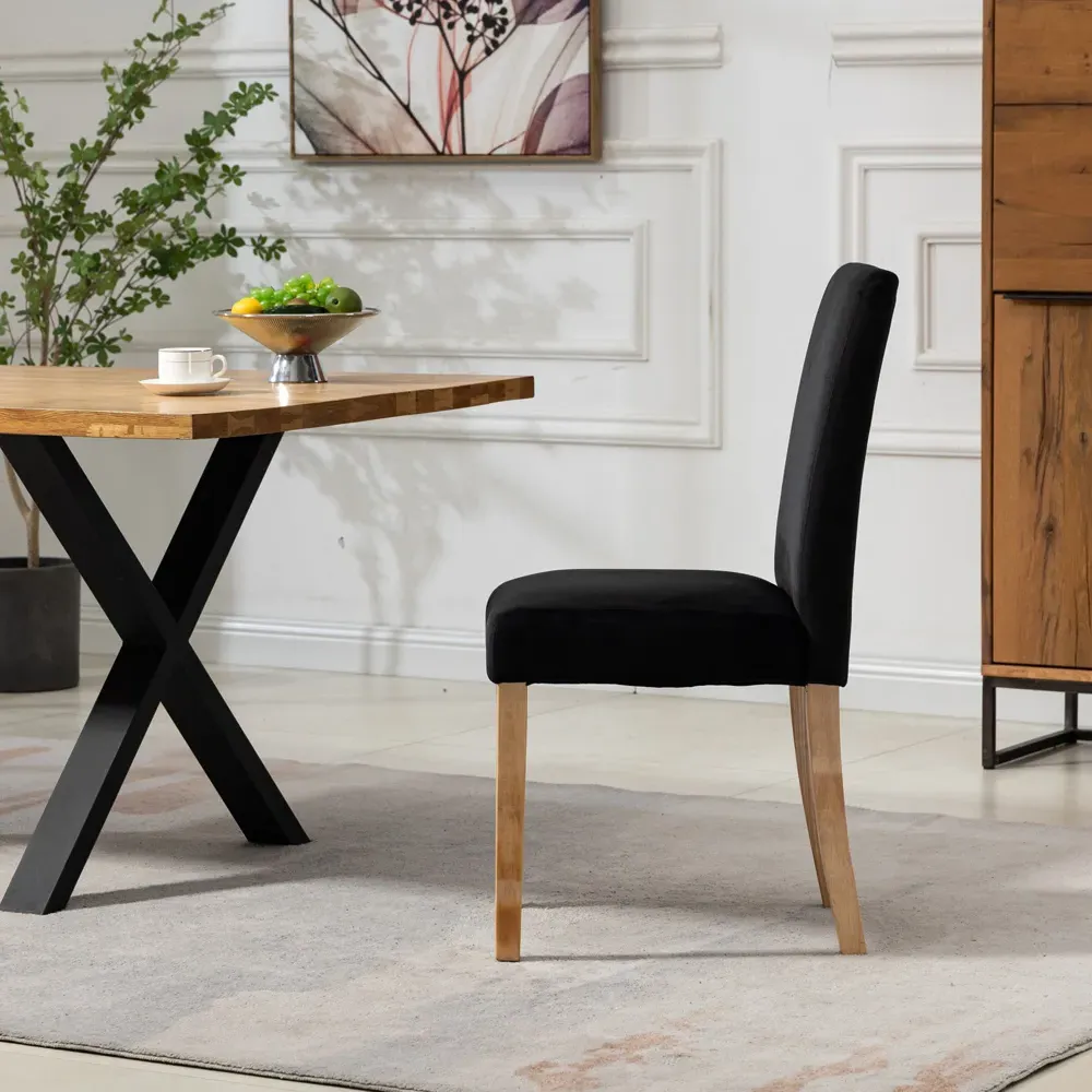 Maiolo Set of 2 High-Back Dining Chairs - Black, Velvet