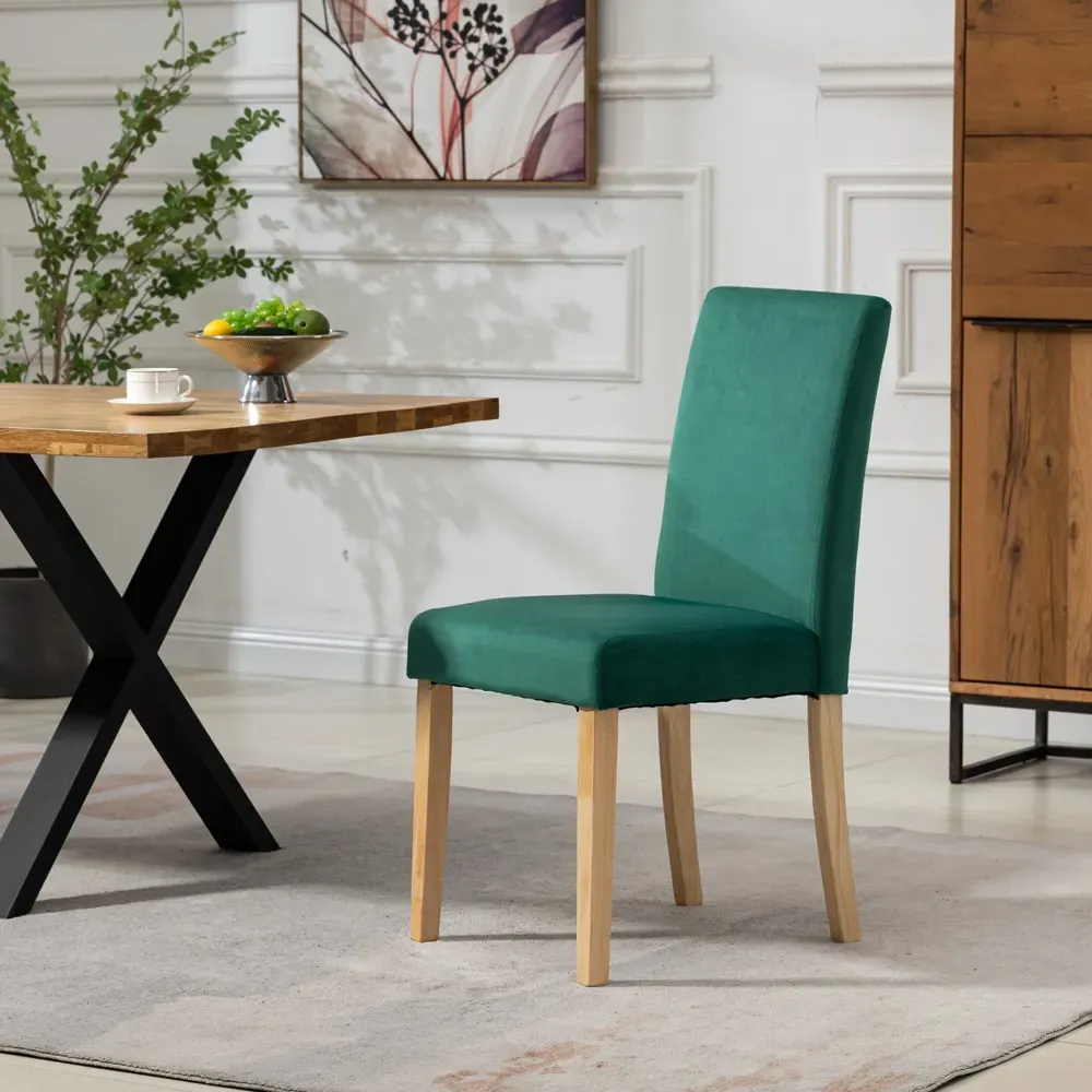 Maiolo Set of 2 High-Back Dining Chairs - Green, Velvet