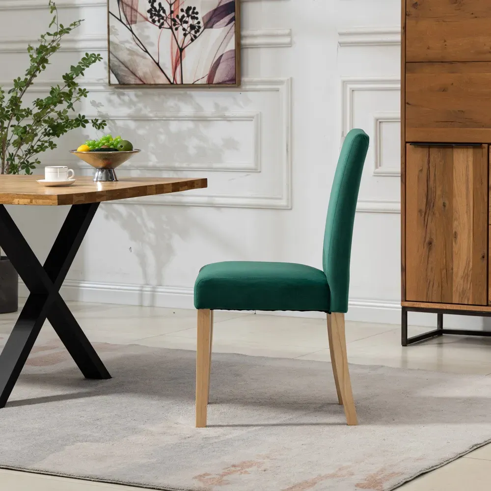 Maiolo Set of 2 High-Back Dining Chairs - Green, Velvet