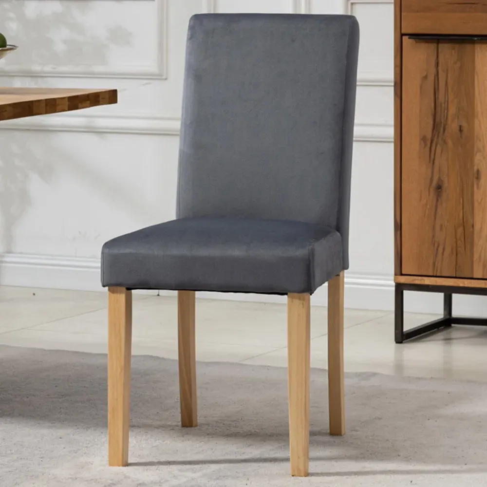 Maiolo Set of 2 High-Back Dining Chairs - Grey, Velvet