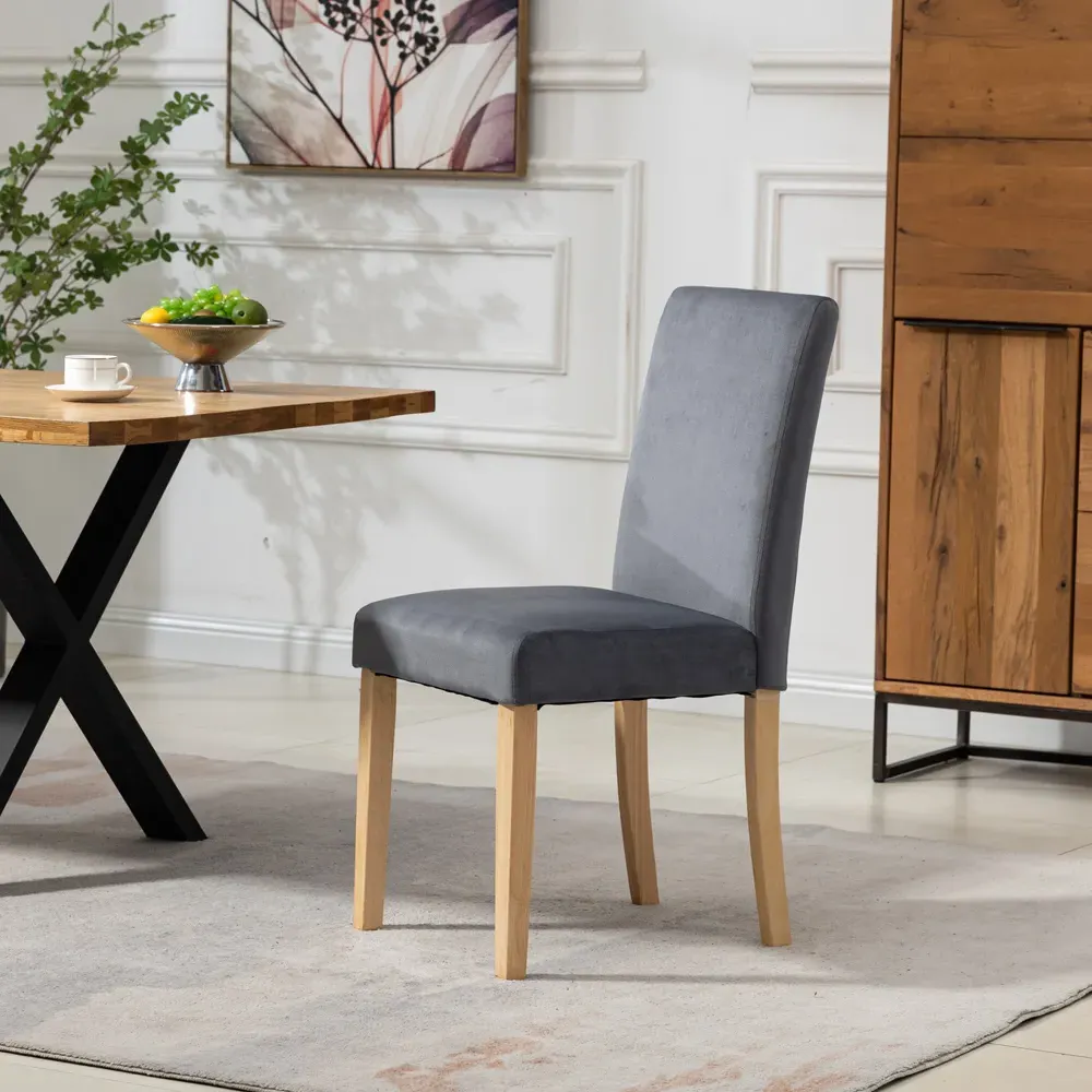 Maiolo Set of 2 High-Back Dining Chairs - Grey, Velvet