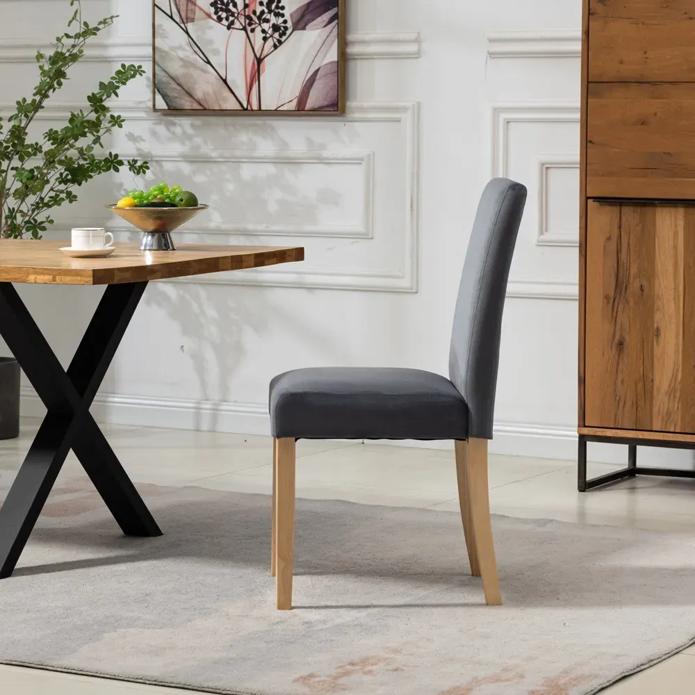 Maiolo Set of 2 High-Back Dining Chairs - Grey, Velvet