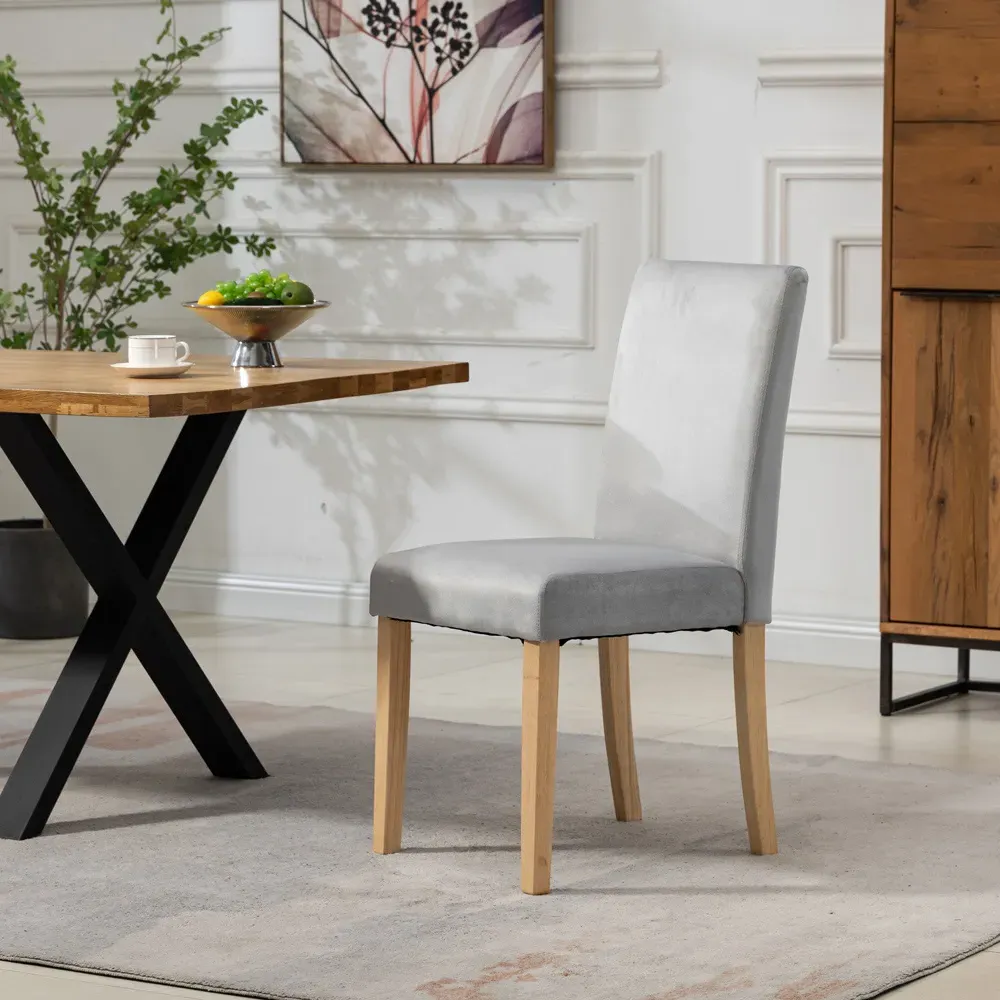 Maiolo Set of 2 High-Back Dining Chairs - Silver, Velvet