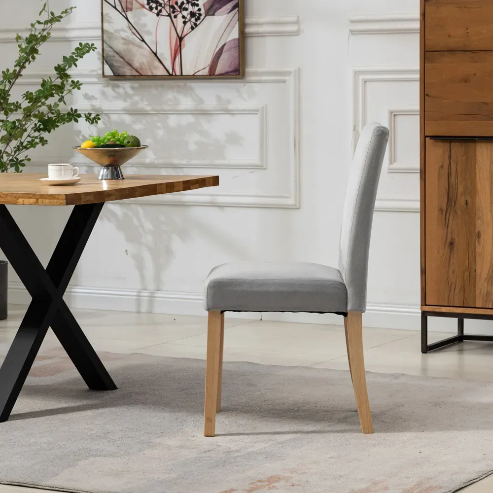 Maiolo Set of 2 High-Back Dining Chairs - Silver, Velvet