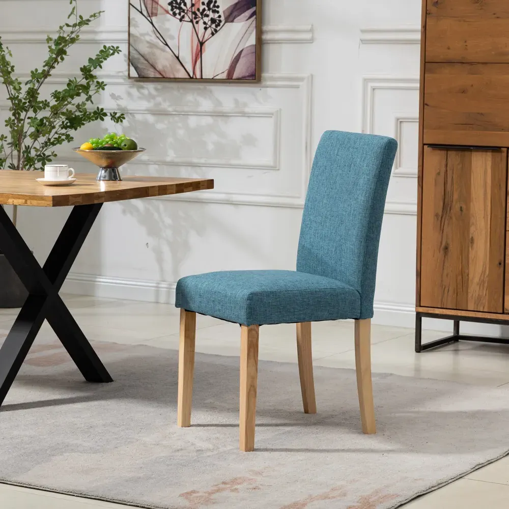 Maiolo Set of 2 High-Back Dining Chairs - Teal, Fabric