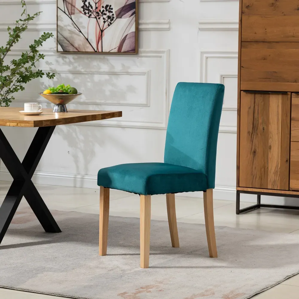 Maiolo Set of 2 High-Back Dining Chairs - Teal, Velvet
