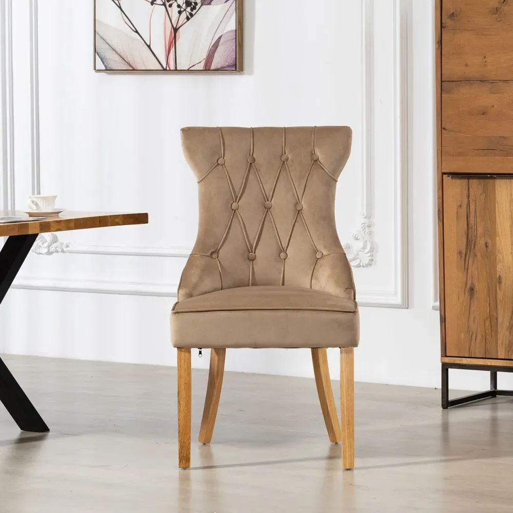 Martina Set of 2 Dining Chairs - Brown, Velvet