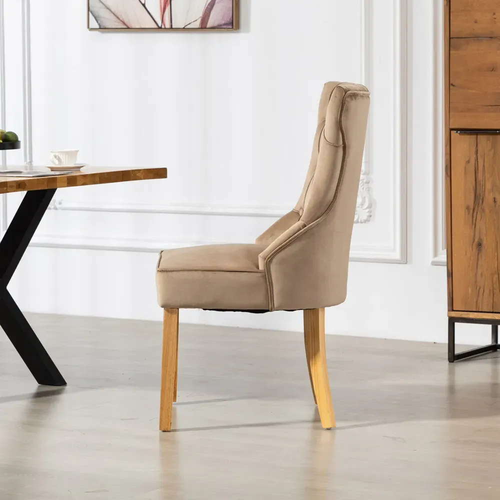 Martina Set of 2 Dining Chairs - Brown, Velvet